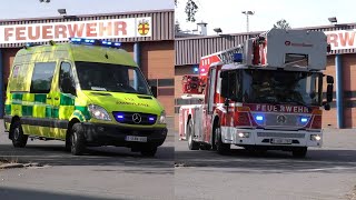 [Ehem. BF Düsseldorf] RTW + DLK23/12 Feuerwehr Eupen auf Einsatzfahrt