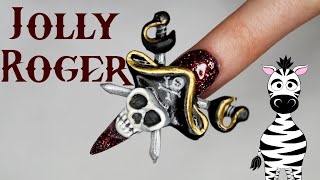 Extreme 3D Pirate Skull Jolly Roger Acrylic Nail Art Tutorial | Melody Minutes