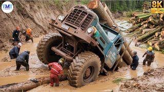 Extremely dangerous monster wood truck driving skills | climbing | heavy load #153