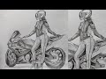 Girl #Motocicletas Yamaha Art #pencil art -- Yasthika's creation