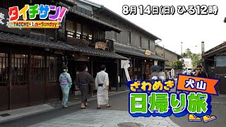 次回の「タイチサン！」（ＭＣ国分太一、8月14日(日) 12:00～生放送）ざわめき日帰り旅　犬山　最新！犬山の絶品グルメ！