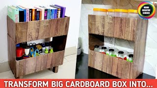 How to turn a big Cardboard box into storage shelf in just 5 min | DIY Organizer| Cardboard box