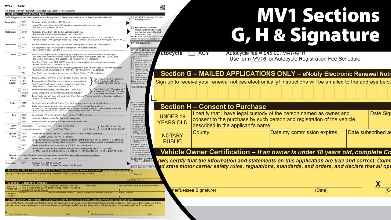 Filling Out Sections G, H, & Signature Of The MV1 WI Title & License ...