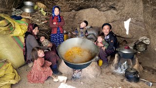 A twin family living in a cave in the style of 5000 BC | rural life in Afghanistan |