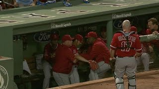 LAA@BOS: Wilson loses his balance but remains upright