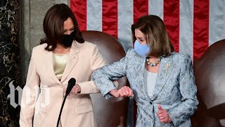 Kamala Harris and Nancy Pelosi elbow bump ahead of Biden's address to Congress