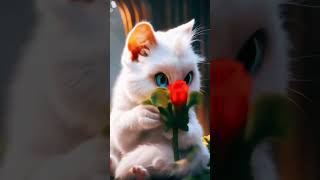 Adorable Kitten Gets a Rose 🌹#CuteKitten #BlueEyedBaby #FluffyLove #KittenWithARose #AdorableMoment