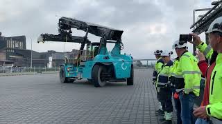 Første stortruck på nytt logistikkområde, offisiell åpning. Herøya Industripark. Bilfinger operatør.