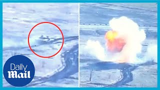 Russian tank explodes into fireball after getting destroyed by Ukraine artillery