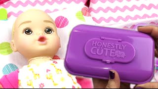 Target Honestly Cute Doll Just Like Mommy Diaper Bag Changing, Feeding, and Nail Clipping Video