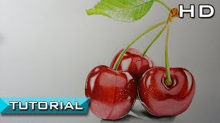 How to Draw Cherries with Colored Pencils Step by Step - Realistic Drawing - Tutorial