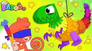 Club Baboo Dinosaur Piñata Cartoon | The Velociraptor is getting whacked! | Dino Compilation