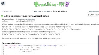 Java Practice It | Exercise 10.7: removeDuplicates | ArrayList, collections, array list