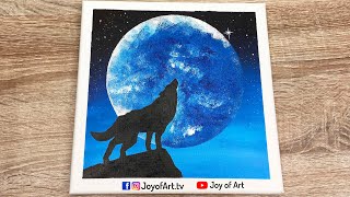 Wolf Under Moonlight | Easy Acrylic Painting for Beginners | Joy of Art #87
