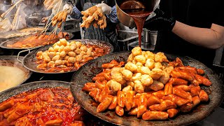 Amazing Korean market! Popular street food tteokbokki, handmade fish cake / korean street food