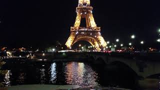 In Front Of Tour Boat River Eiffel Tower At Night Paris France Sept 21, 2018