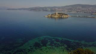 Aerial Video of Güvercin Ada, Yılancı Burnu, Kuşadası, Turkey