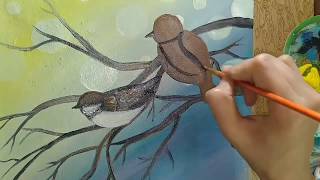 Easy sparrow painting in Acrylics step by step  ||   Acrylic paintings for beginners  || Art