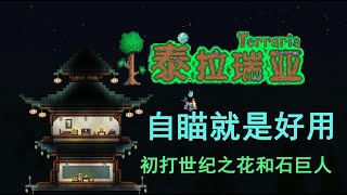 【泰拉瑞亚】 Terraria 09打世纪之花和石巨人boss又逼我逃课打法——by【懒虾】