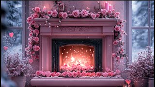 Cozy Pink Winter Fireplace ❄️💕 Preppy Valentine's Day Aesthetic Ambience for Sleep Focus Relaxation