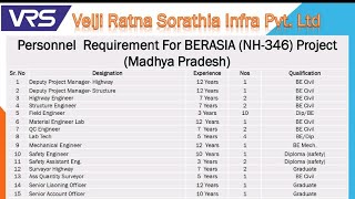 VELJI RATNA SORTHALA INFRA LTD HIRING FOR HIGHWAY PROJECT multiple vacancies