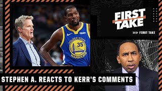 Stephen A. reacts to Steve Kerr calling KD ‘more gifted’ than MJ | First Take