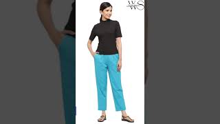 WowSilao Jaipur Kurti Women's Pleat-Front Turquoise Blue Pants #wowsilao #trend #Ladiespant #shorts