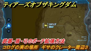 ティアキン　コログの実の場所　ギサのクレーター周辺３　武器・盾・弓のポーチ拡張方法　＃１０９３　【ゼルダの伝説ティアーズオブザキングダム】