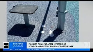 Bags of white powder, needle found at Boston playground