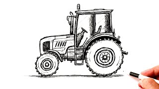 How to draw a Tractor step by step