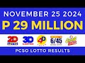 Lotto Result Today 9pm November 25 2024 PCSO