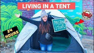 LIVING IN A TENT FOR 24 HOURS 😱 *Overnight Challenge*