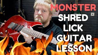 Monster Shred Lick Guitar Lesson - Pentatonic Sweeping \u0026 Tapping