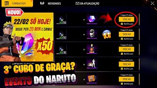 GARENA TÁ DOIDA!! 3° CUBO MÁGICO GRÁTIS? PEGUE A BARBINHA E ÍTENS DA PARCERIA COM NARUTO - FREE FIRE