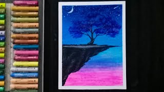 oil pastel drawing easy for beginners/ moonlight night scenery painting/ #oilpastel