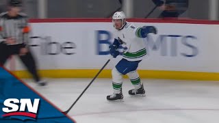 J.T. Miller Yells At Goalie Collin Delia To Leave Ice For Extra Skater, Smacks Net In Frustration