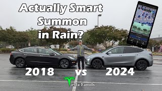 Testing Tesla Actually Smart Summon in the Rain | 2018 Model 3 HW3 vs 2024 Model Y HW4