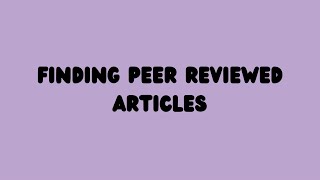 NU Library- Finding Peer Reviewed Articles