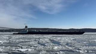 Tugboat on the frozen Hudson River