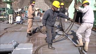 黒油積載油槽船（タンカー）松浦造船所「第一協和丸」船胴中船尾上側ブロック搭載②～溶接作業等（29）