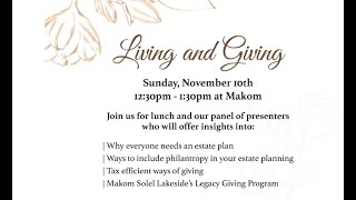 Sunday November 10, Living and Giving Session