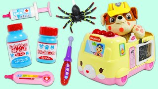 Paw Patrol Rubble Visits Toy Hospital for a Doctor Check Up After Spider Encounter!