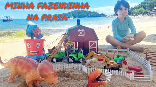 Fazendinha do Felipe Canopf - Férias na Praia a areia cobriu o Boi Vaca Cavalo Trator - Toy Farm Caw