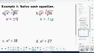 Sect 9 2 Solving Quadratic Equations by Finding Square Roots   day 1