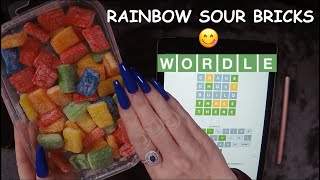 ASMR Gummy Rainbow Sour Bricks & WORDLE On iPad | Whispered Gameplay & Tapping