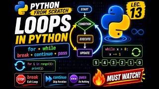 Loops in Python | for, while, break, continue & pass | Python From Scratch | Lec. 13