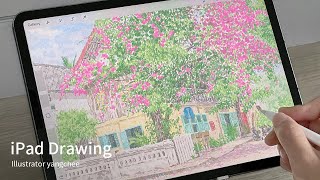 Asmr iPad Drawing / 2hours  [The Pink Flower] no talking 🧑🏻‍🎨