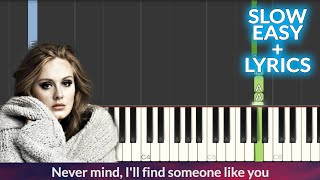 Adele - Someone Like You SLOW EASY Piano Tutorial + Lyrics