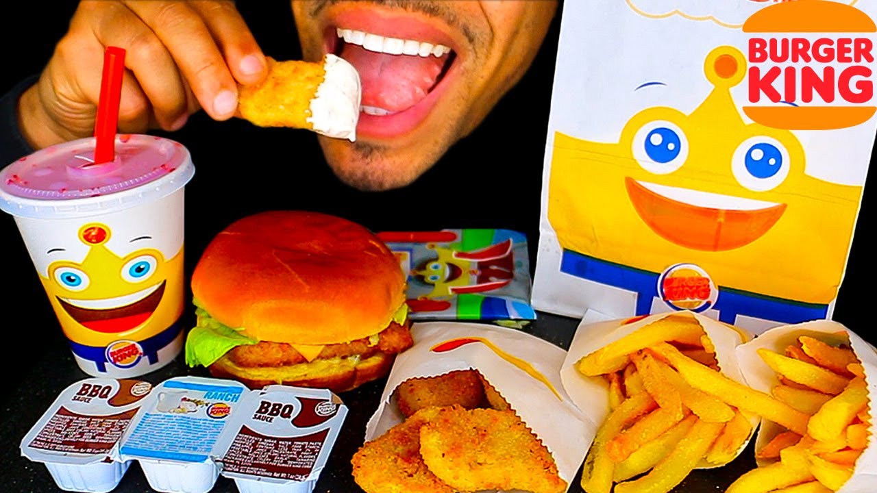 ASMR | BURGER KING KIDS MEAL | CHICKEN NUGGETS CHEESEBURGER FRIES ...