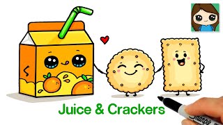 How to Draw a Juice Box and Crackers | Cute Snack Time Food Art